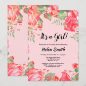 Het is een meisje paarse bloemen baby shower uitno kaart (Voorkant / Achterkant)