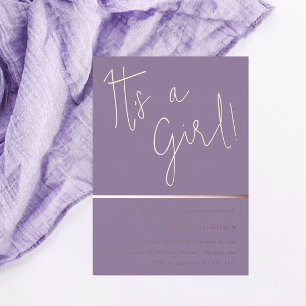 Het is een meisje! Paarse lavendel baby shower roz Folie Uitnodiging