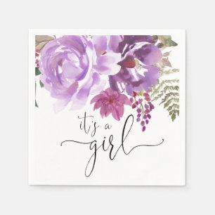 Het is een meisje Paarse lavender Spring floral Servet