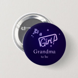 Het is een meisje! Paarse Neon Tekst Oma-in-wordin Ronde Button 5,7 Cm