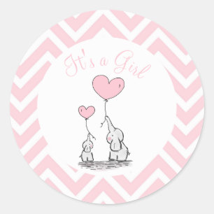 Het is een Meisje Pastel Baby Olifant met hart Cus Ronde Sticker