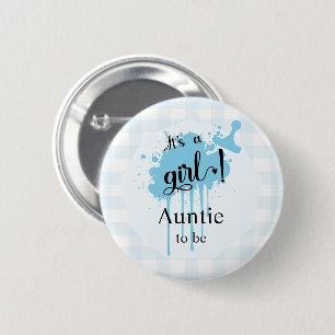 Het is een meisje! Pastelblauw geruit Tante-in-spe Ronde Button 5,7 Cm