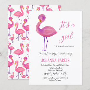 Het is een meisje   Pink Flamingo   Baby Shower Kaart