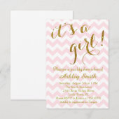 Het is een meisje Pink Glitter Chevron Kaart (Voorkant / Achterkant)