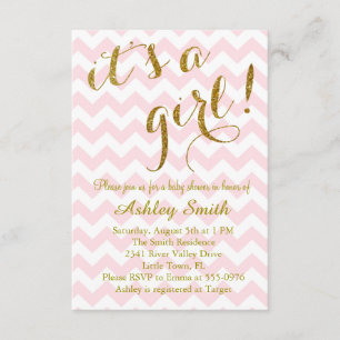 Het is een meisje Pink Glitter Chevron Kaart