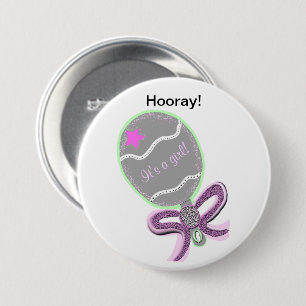 Het is een meisje Pink Star Baby Rattle Ronde Button 7,6 Cm