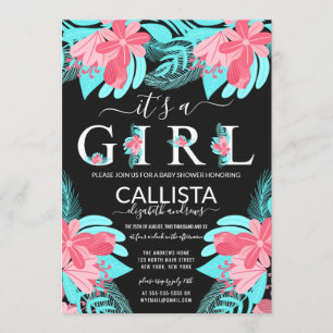 Het is een meisje Quote Roze Blauwgroen Bloemen Ba Kaart