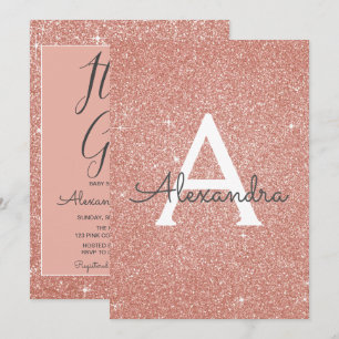 Het is een meisje! - Roos Gold Glitter Baby shower Kaart