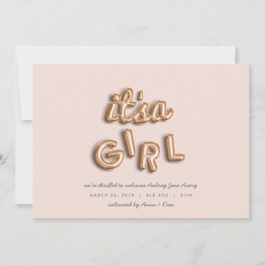 Het is een meisje! Roos goud/PINK Aankondiging (Voorkant)