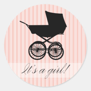 Het is een meisje! Roze Baby Buggy Sticker