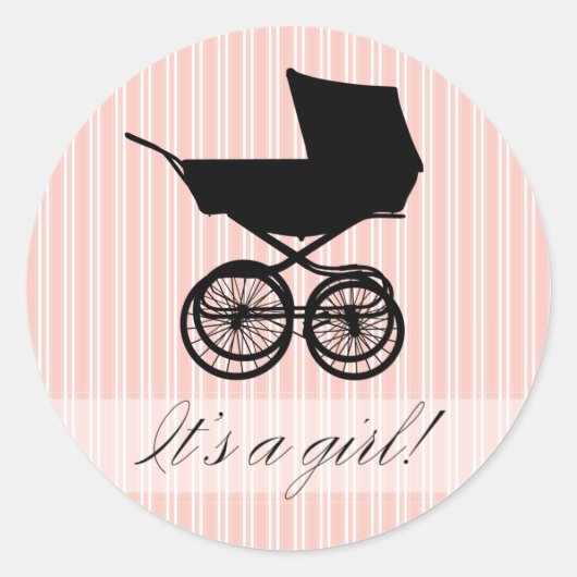 Het is een meisje! Roze Baby Buggy Sticker (Voorkant)