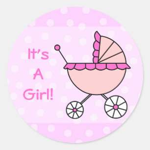 Het is een meisje! Roze Baby Carriage Ronde Sticker