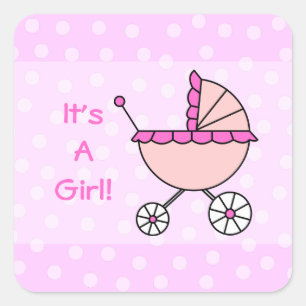 Het is een meisje! Roze Baby Carriage Vierkante Sticker