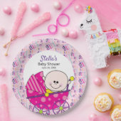 Het is een meisje roze Baby koets Baby shower Papieren Bordje (Feest)
