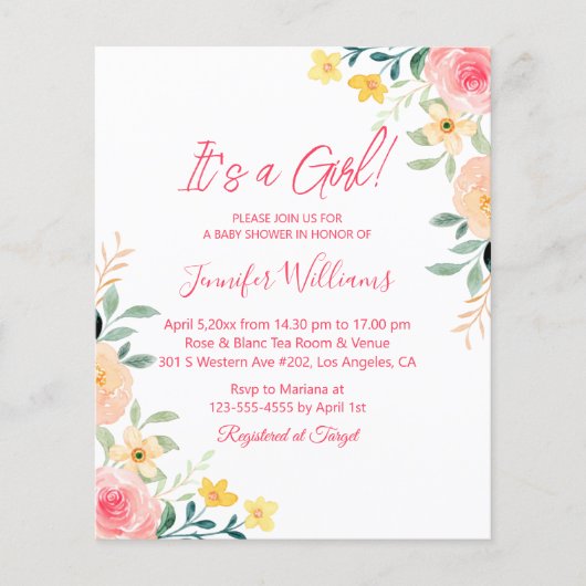 het is een meisje , roze baby shower nodigt uit flyer (Voorkant)