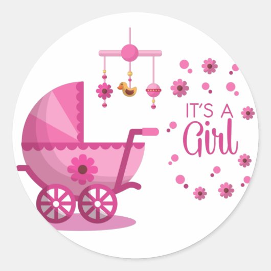 Het is een meisje roze Baby shower Ronde Sticker (Voorkant)
