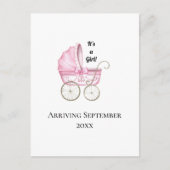 Het is een meisje! Roze Baby Zwangerschapsaankondi Briefkaart (Voorkant)