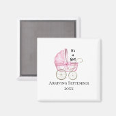 Het is een meisje! Roze Baby Zwangerschapsaankondi Magneet (Voorkant / Achterkant)