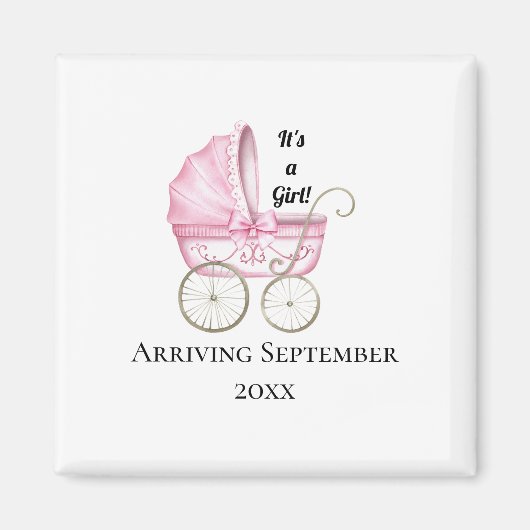 Het is een meisje! Roze Baby Zwangerschapsaankondi Magneet (Voorkant)