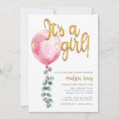 Het is een meisje roze ballon Baby shower & Gold S Kaart (Voorkant)