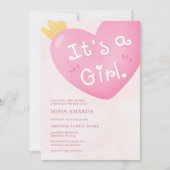 Het is een meisje Roze ballon baby shower Kaart (Voorkant)