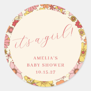 Het is een Meisje  Roze Bloemen Baby shower Custom Ronde Sticker
