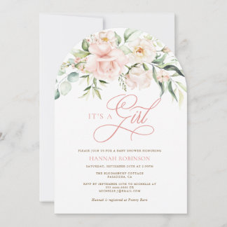 Het is een meisje Roze Bloemen Baby Shower Uitnodi Kaart