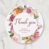 Het is een Meisje Roze Bloemen DANK U, Baby shower Bedankjes Labels (Voorkant)