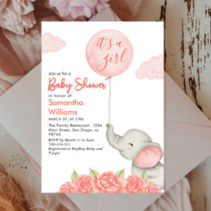 Het is een meisje roze bloemen olifant Baby shower Kaart