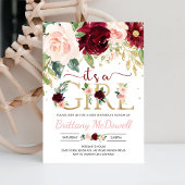 Het is een meisje roze bloemenbordeaux baby shower kaart