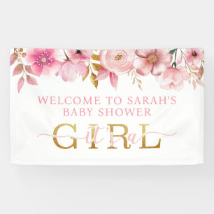 Het is een meisje Roze bloemige babyshower Welkoms Spandoek