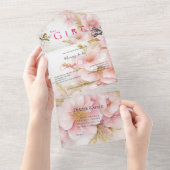 Het is een meisje roze bloesem all in one uitnodiging (Afscheurbaar)