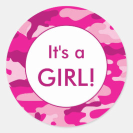 Het is een MEISJE roze camo bekendmaking gunst sti Ronde Sticker