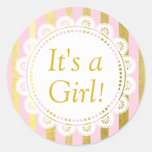 Het is een meisje, roze en gouden Baby Sticker (Voorkant)
