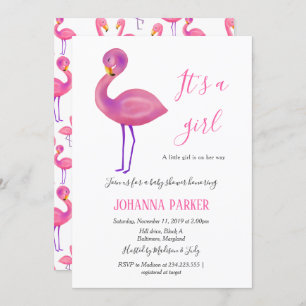 Het is een meisje   Roze Flamingo   Baby shower Kaart