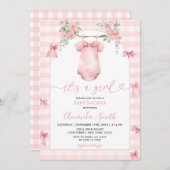 Het is een meisje roze Gingham Bow Floral Baby sho Kaart (Voorkant / Achterkant)