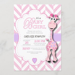 Het is een meisje - Roze Giraffe - Baby shower Kaart