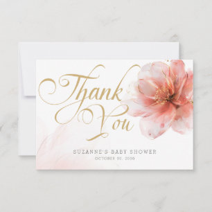 Het is een Meisje Roze Gouden Bloemen Modern Baby Bedankkaart