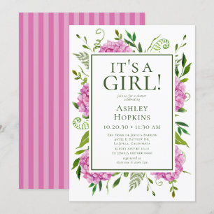 Het is een meisje Roze Hortensia Baby Shower  Kaart