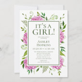 Het is een meisje roze Hydrangeas Baby shower Kaart (Voorkant)