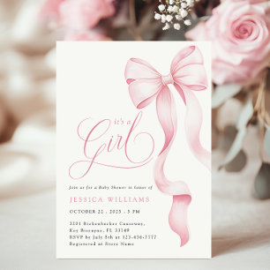 Het is een meisje roze lint Baby shower uitnodigin Kaart