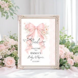 Het is een meisje roze lint babyshower welkom poster