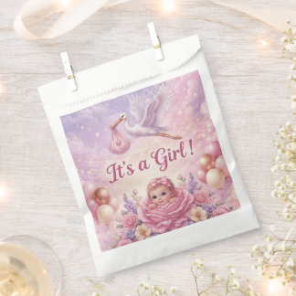 Het is een meisje Roze Ooievaar Baby Shower Bedankzakje