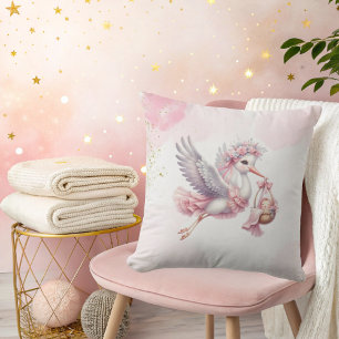 Het is een meisje Roze Ooievaar Roze wolken Baby S Kussen