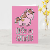Het is een meisje | Roze paarden Kaart (Gele Bloem)