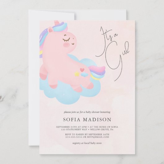 Het is een meisje roze Pony Baby shower Kaart (Voorkant)