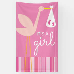 Het is een meisje Roze strepen en opslag Spandoek