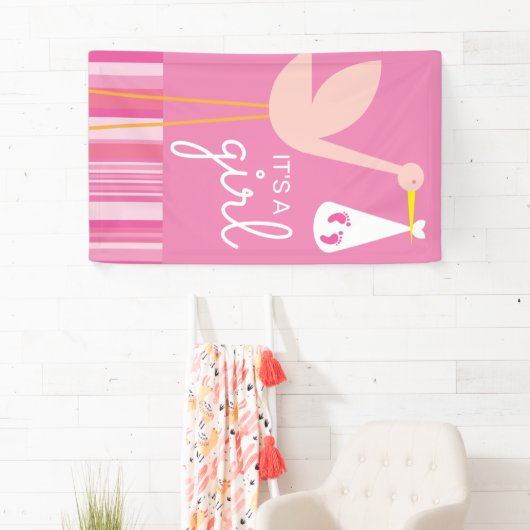 Het is een meisje | Roze strips en strips Spandoek (Insitu)