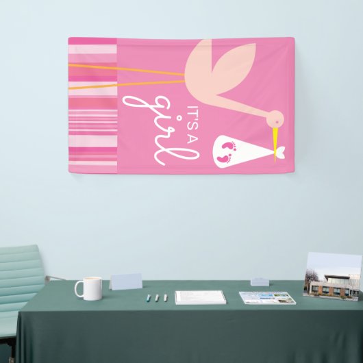 Het is een meisje | Roze strips en strips Spandoek (Beurs)