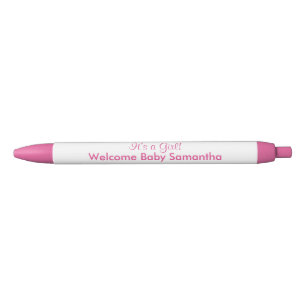 Het is een meisje roze witte aankondigingen zwarte inkt pen